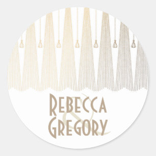 Gold and White Art Deco Chic Vintage Wedding Classic Round Sticker
