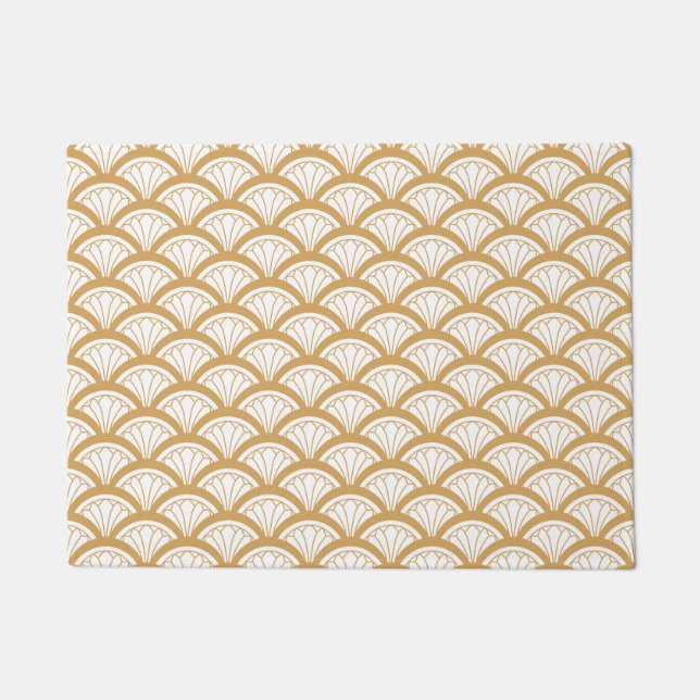 Gold and White Art Deco Fan Flower Pattern  Doormat (Front)