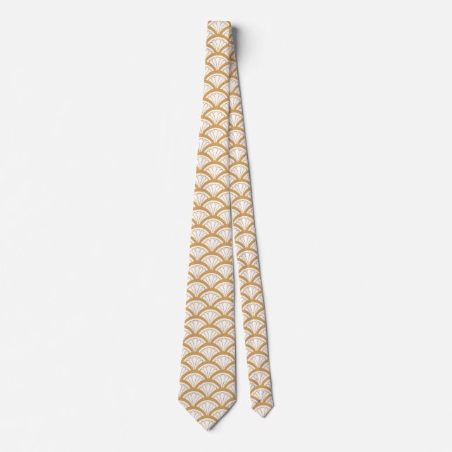 Gold and White Art Deco Fan Flower Pattern   Tie (Front)