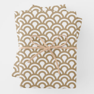 Gold and White Art Deco Fish Scale Pattern Wrapping Paper Sheet