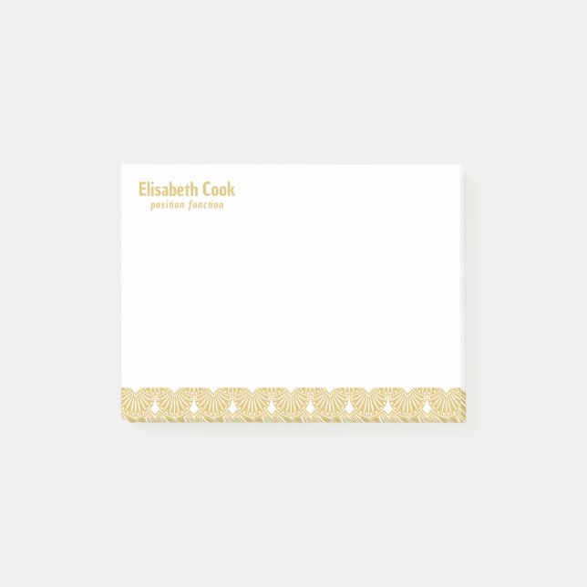 Gold and White Art Deco Pattern, Custom Text Post Post-it Notes (Front)