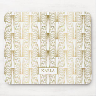 Gold and white art-deco pattern No.4 Mouse Mat