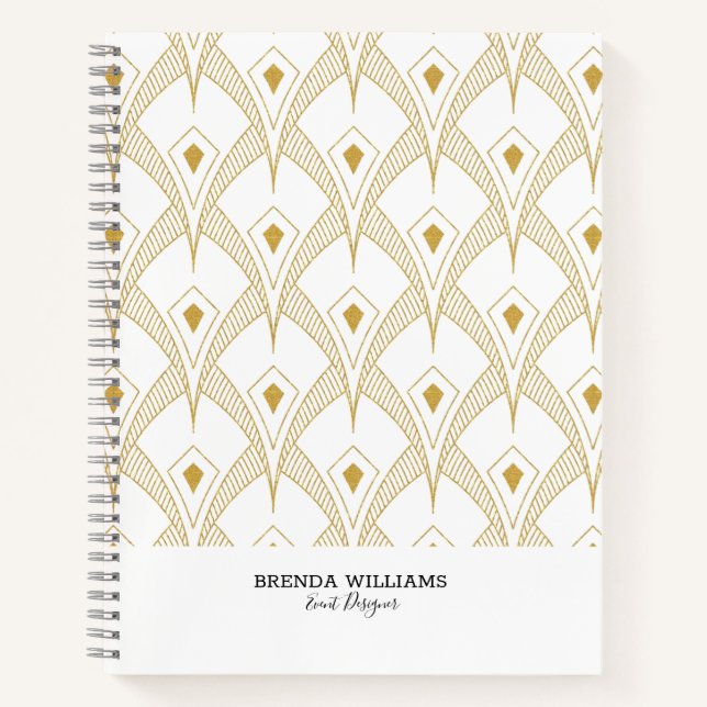 Gold and white art-deco pattern notebook (Front)