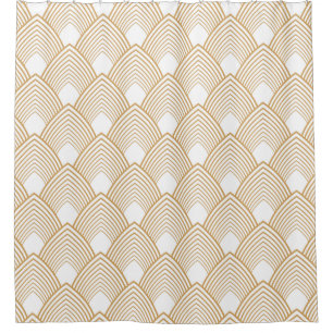 Gold and White Art Deco Pattern Shower Curtain