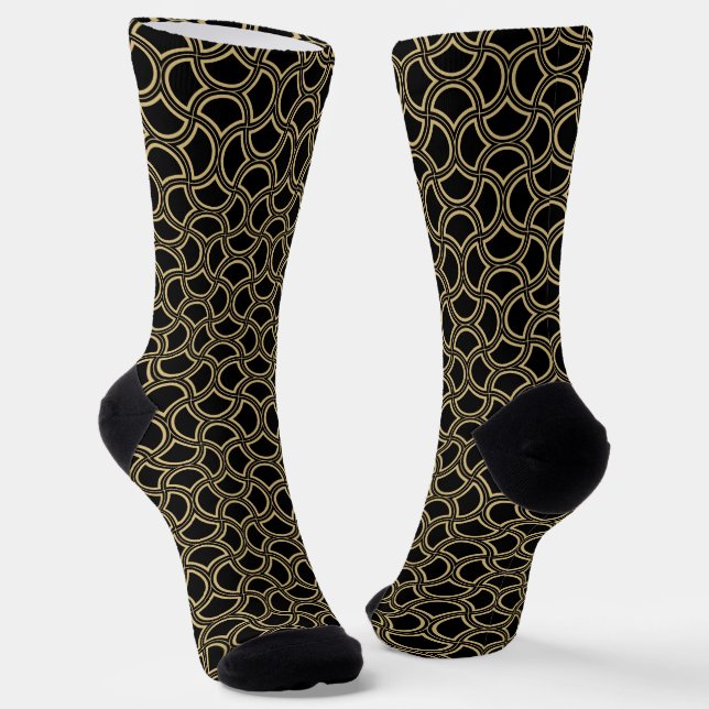 Gold and White Art Deco Pattern Socks (Angled)