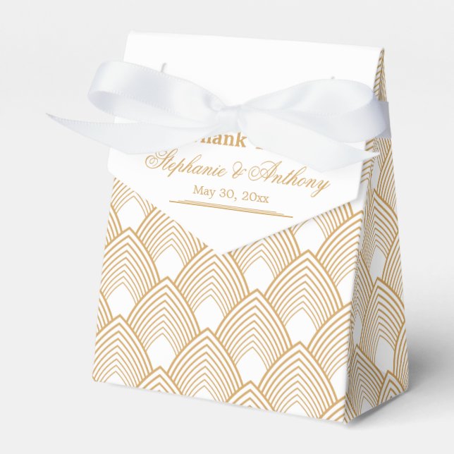 Gold and White Art Deco Pattern Wedding Favour Box (Front Side)