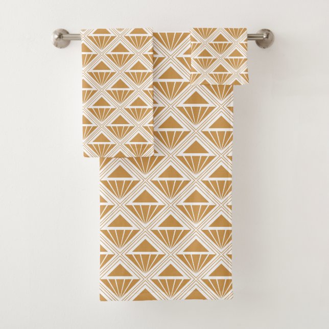 Gold and white Art Deco pattern with rhombuses Bath Towel Set (Insitu)