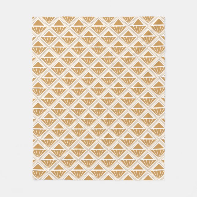 Gold and white Art Deco pattern with rhombuses Fleece Blanket (Front)