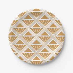 Gold and white Art Deco pattern with rhombuses Paper Plate
