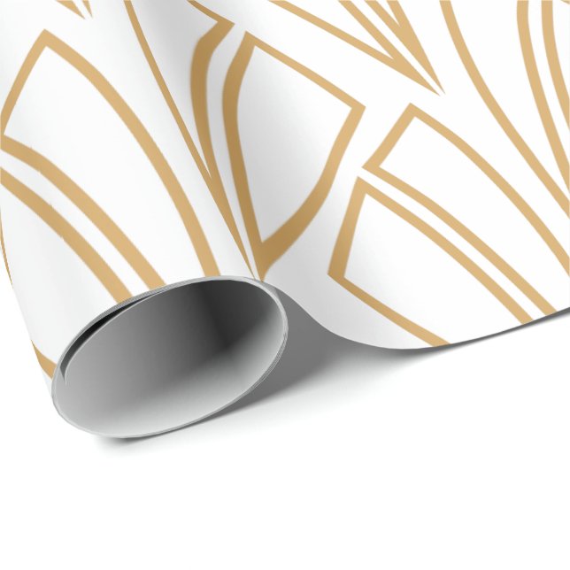 Gold and White Art Deco Pattern Wrapping Paper (Roll Corner)
