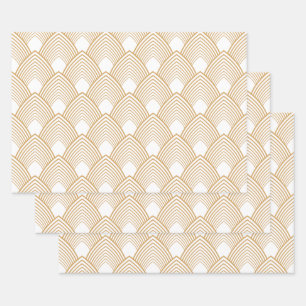 Gold and White Art Deco Pattern Wrapping Paper Sheet