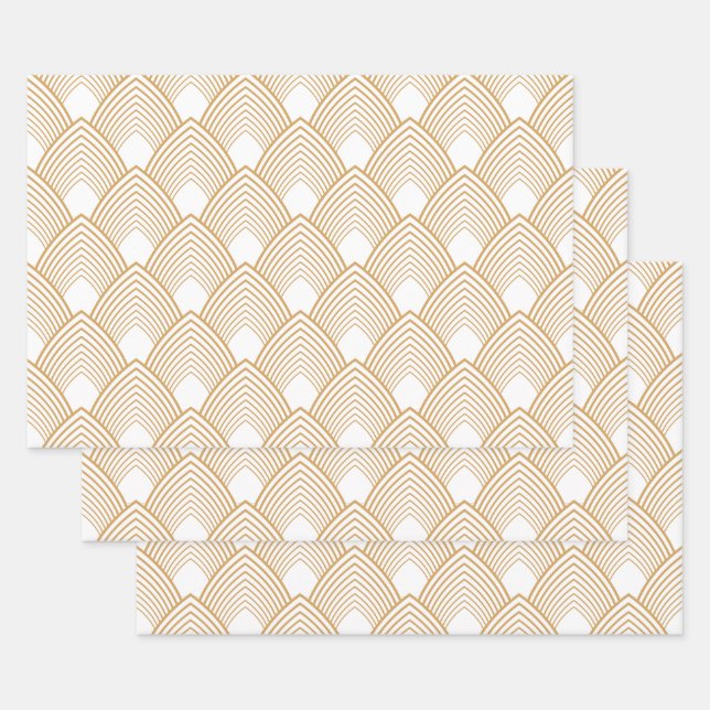 Gold and White Art Deco Pattern Wrapping Paper Sheet (Set)