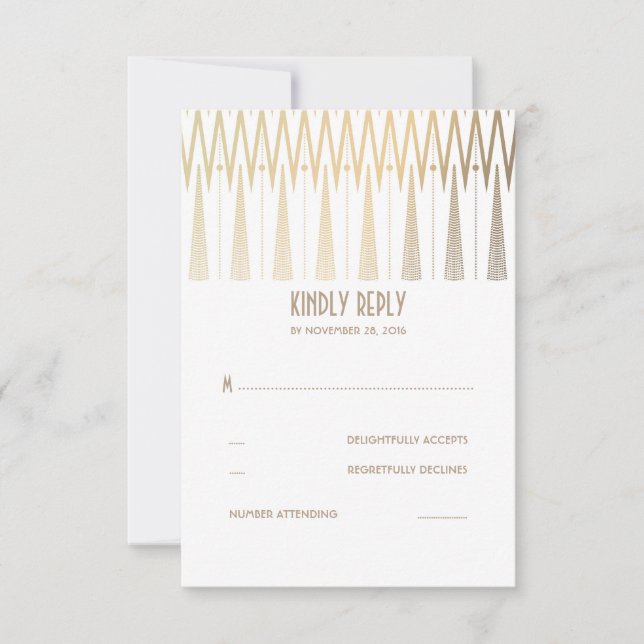 Gold and White Art Deco Wedding RSVP Cards (Front)