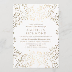 Gold and White Baby's Breath Bridal Shower Invitation