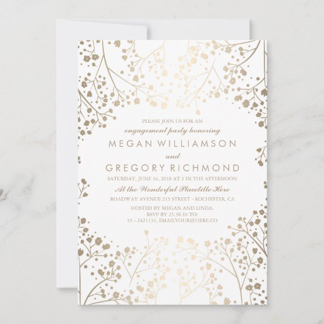 Gold and White Baby's Breath Engagement Party Invitation (Front)