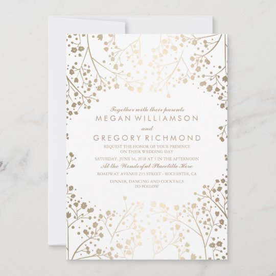 Gold and White Baby's Breath Floral Wedding Invitation