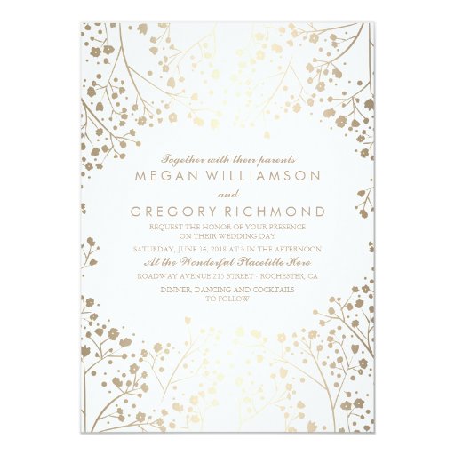 Image of Gold and White Baby's Breath Floral Wedding Invitation