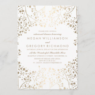 Gold and White Baby's Breath Rehearsal Dinner Invitation