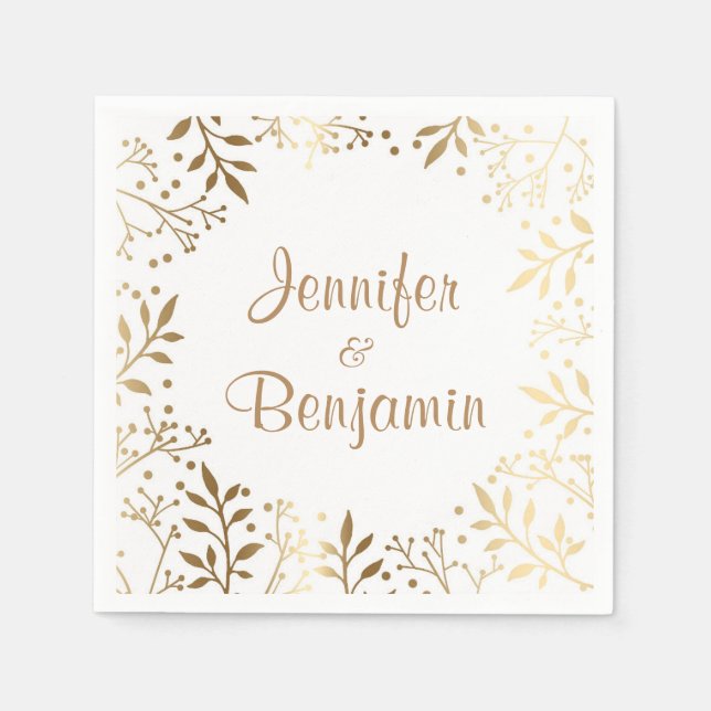 gold and white baby's breath wedding napkin (Front)