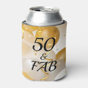 Gold and White Balloons 50 & FAB Can Cooler