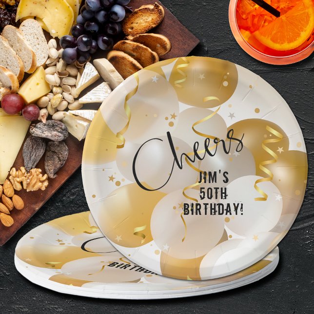 Gold and White Balloons Birthday Paper Plate (Creator Uploaded)