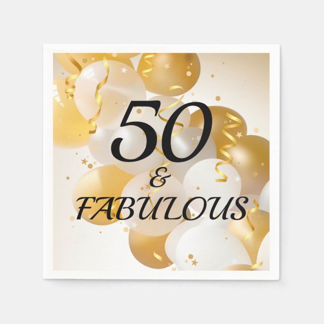 Gold and White Balloons Birthday Party Napkin (Front)