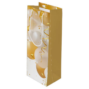 Gold and White Balloons Birthday Wine Gift Bag