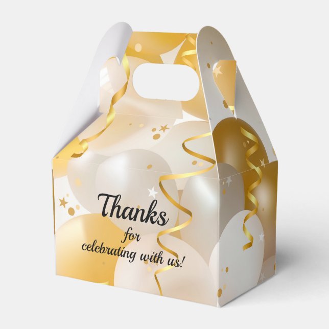 Gold and White Balloons Gable Party Favour Box (Front Side)