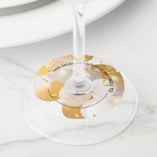 Gold and White Balloons Paper Wine Glass Tag