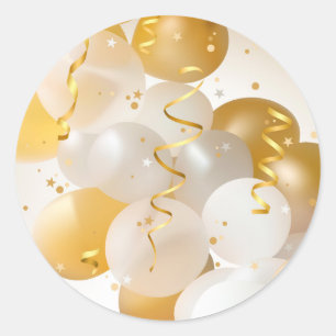 Gold and White Balloons Party Classic Round Sticker