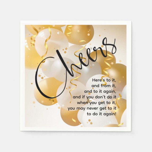 Gold and White Balloons Party Napkin (Front)
