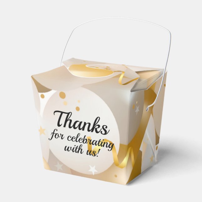 Gold and White Balloons Take Out Party Favour Box (Front Side)