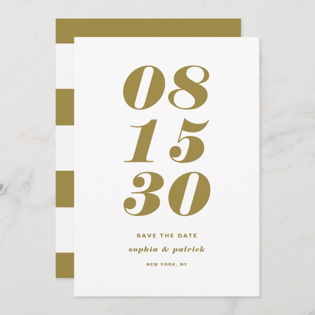 Gold and White Bold Italic Typography Modern Save The Date (Front/Back)