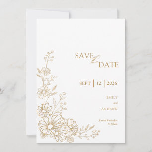 Gold and White Botanical Daisy Garden Wedding Save The Date