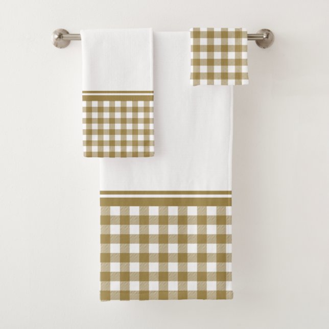 Gold and White Buffalo Plaid Bath Towel Set (Insitu)