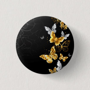 Gold and white butterflies 3 cm round badge