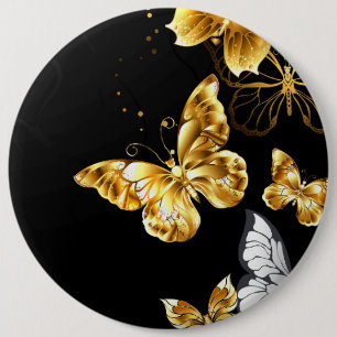 Gold and white butterflies 6 cm round badge