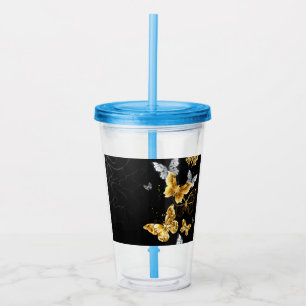 Gold and white butterflies acrylic tumbler