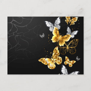 Gold and white butterflies announcement postcard