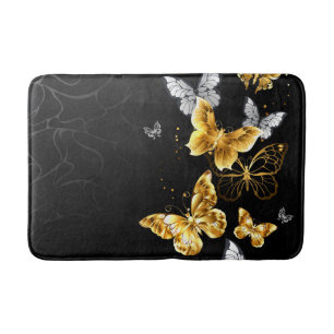 Gold and white butterflies bath mat