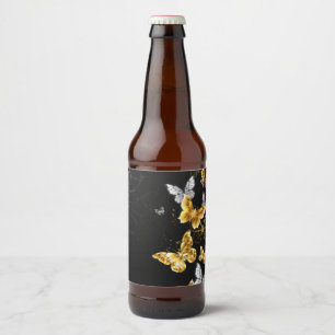Gold and white butterflies beer bottle label
