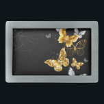 Gold and white butterflies belt buckle<br><div class="desc">Gold,  jewellery and white butterflies on black background. Golden butterfly.</div>