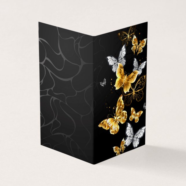 Gold and white butterflies business card (Outside)