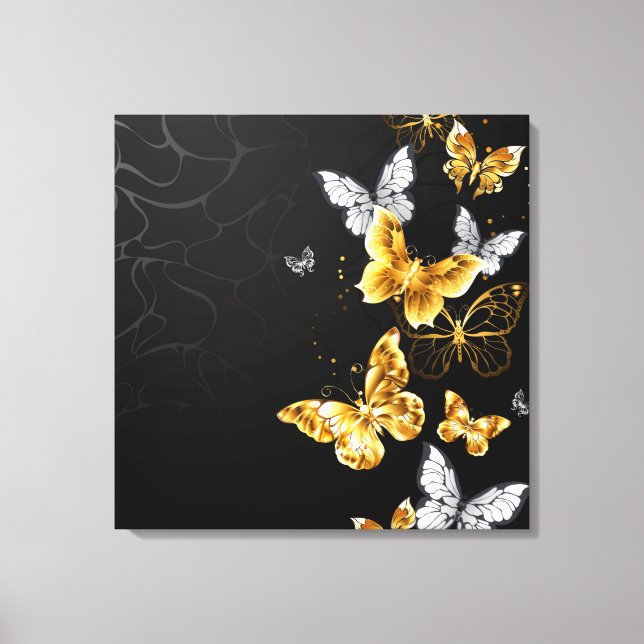 Gold and white butterflies canvas print (Front)