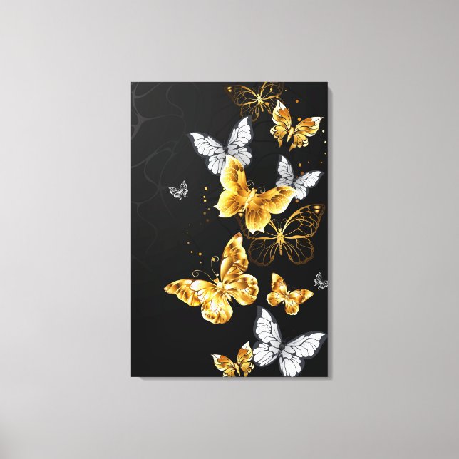 Gold and white butterflies canvas print (Front)