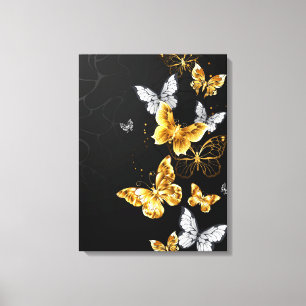 Gold and white butterflies canvas print