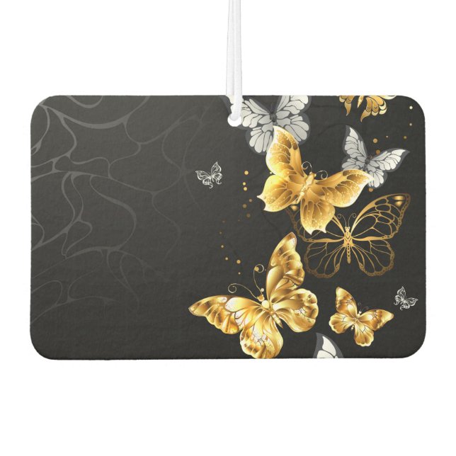 Gold and white butterflies car air freshener (Front)