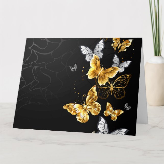 Gold and white butterflies card (Front)
