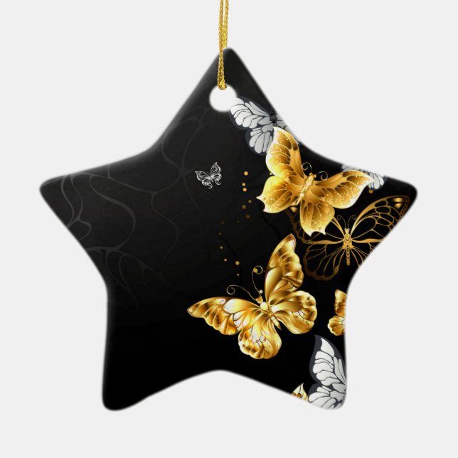 Gold and white butterflies ceramic tree decoration (Front)