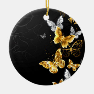 Gold and white butterflies ceramic tree decoration